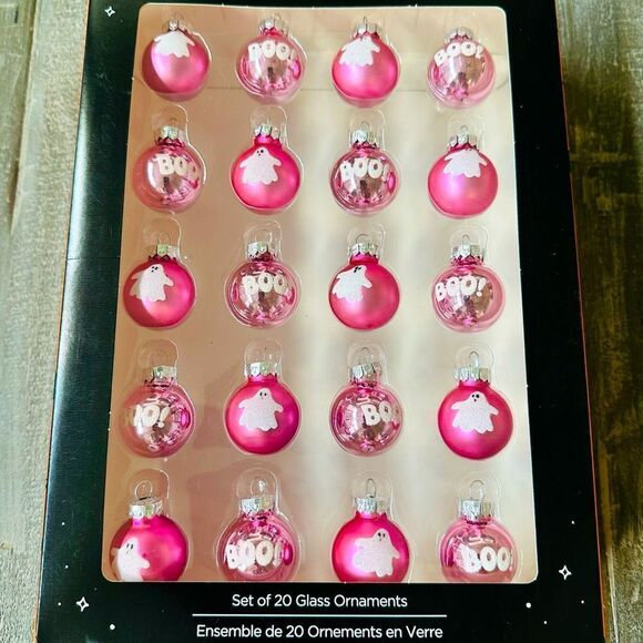 Halloween Pink Ghost Boo Mini Ball Ornaments Set 20 - Picture 1 of 3